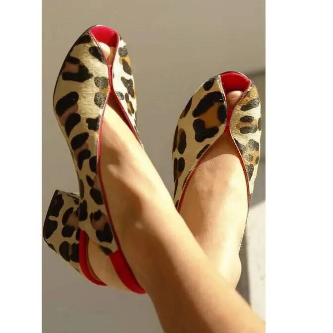 Men Shoes Office - Leopard Print Peep Toe Slingback Women's
