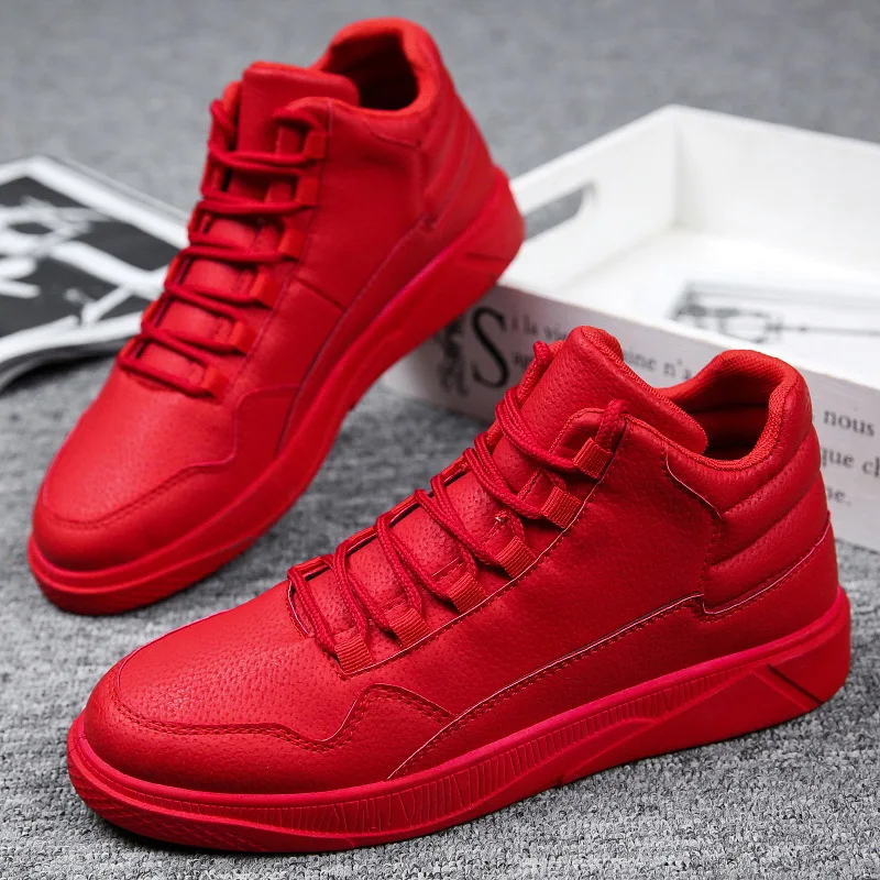 Men Shoes Red Bottom - Keep Warm Men's Red High-Top Leather
