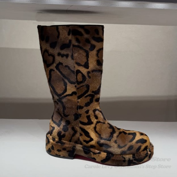 Men Shoes Brands - Brown Suede Leopard Print Mid Calf