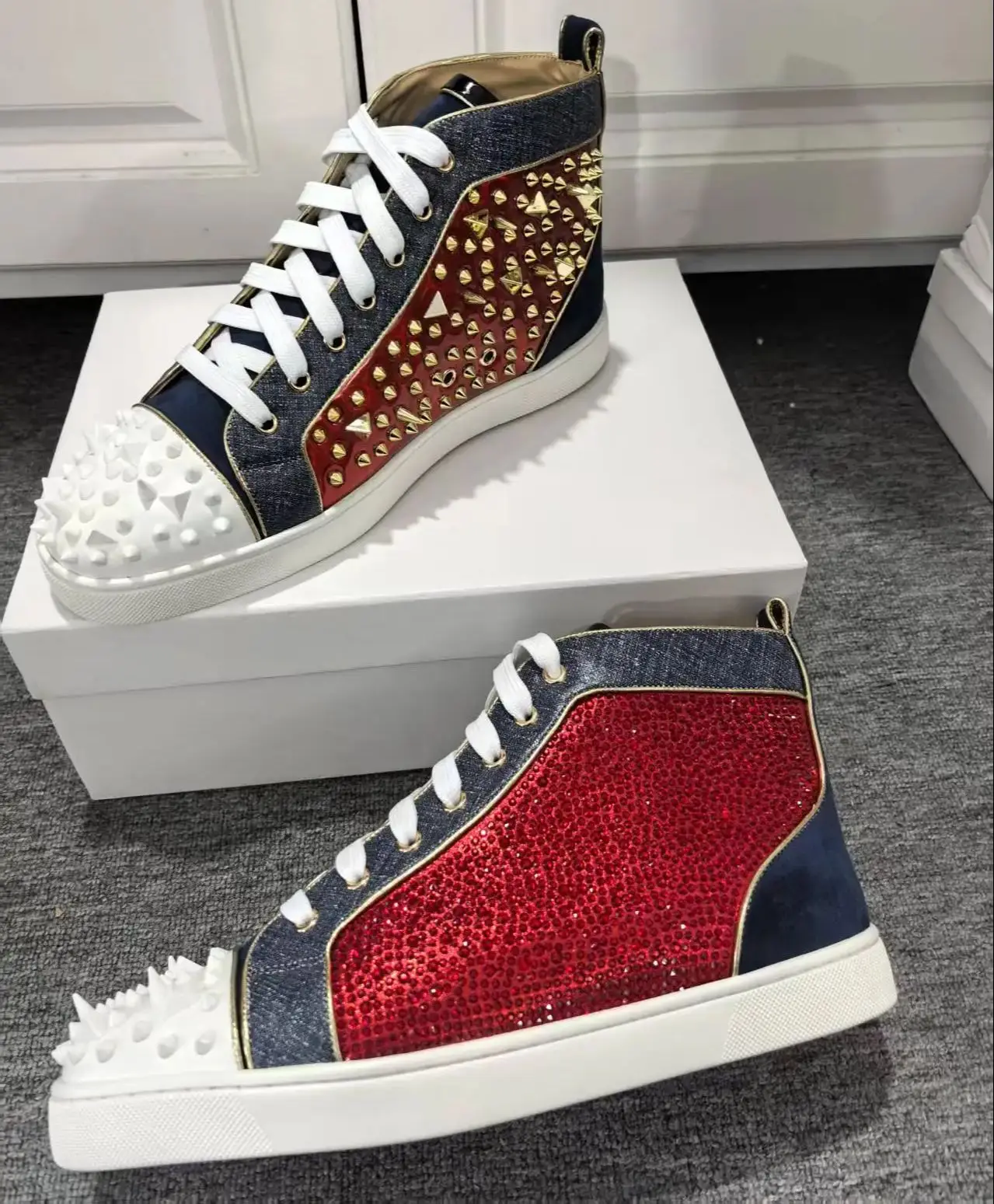 Red Rhinestones Gold Metal Riv - огляд і ціна Men Shoes Red Bottom