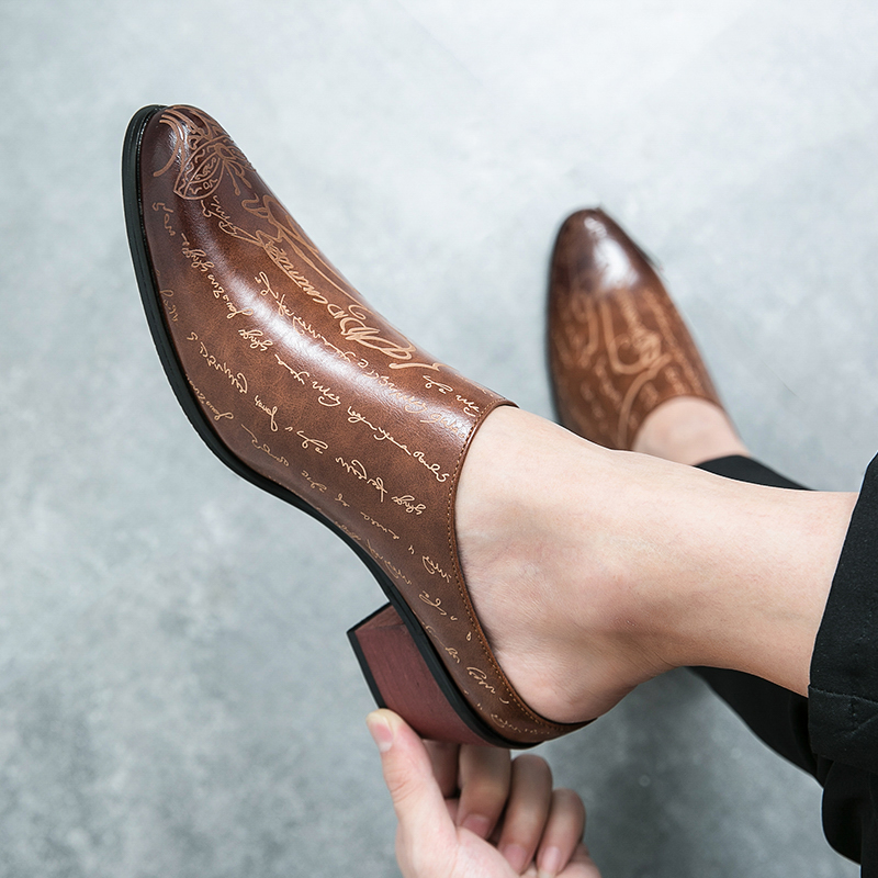 Men Brown Leather Mules Slippe - огляд і ціна Men Shoes Office